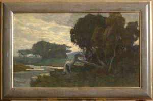 Great end 19thC landscape painting by highly listed Dutch master Bernard Schregel ( 1870-1956). Museum quality