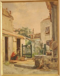 Superb 1853 painting by Jean Baptiste Van Moer ( 1819-1884), " resting at the courtyard, watching the pigeons". Highly listed! Museum quality! Low price!