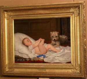 Superb 1870 romantic top museum quality painting by Jan Frans Verhas ( 1834-1896). Child with his dog. Great provenance! Highly valuable!
