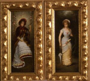 Hans Brunner. 2 x 19thC German paintings. Belle epoque ladies.