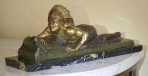 E. Guy. French art deco bronze. American-Indian warrior.
