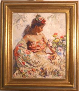 Jose Royo. Girl portrait painting. Oil on canvas.